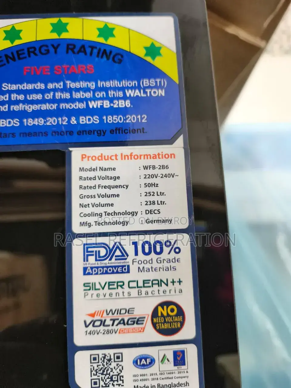 252 Liter Walton Refrigerator Model WFB-2b6-Gdel at 35% Special Discount.