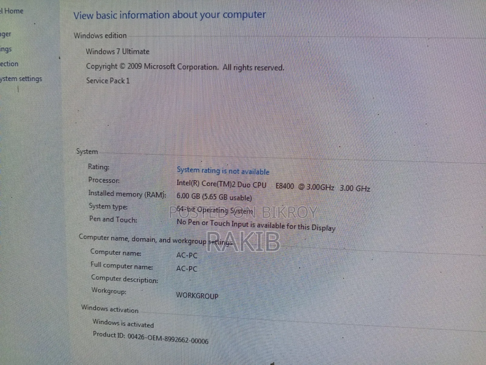 Desktop Computer 6GB Intel Core 2 Duo HDD 500GB