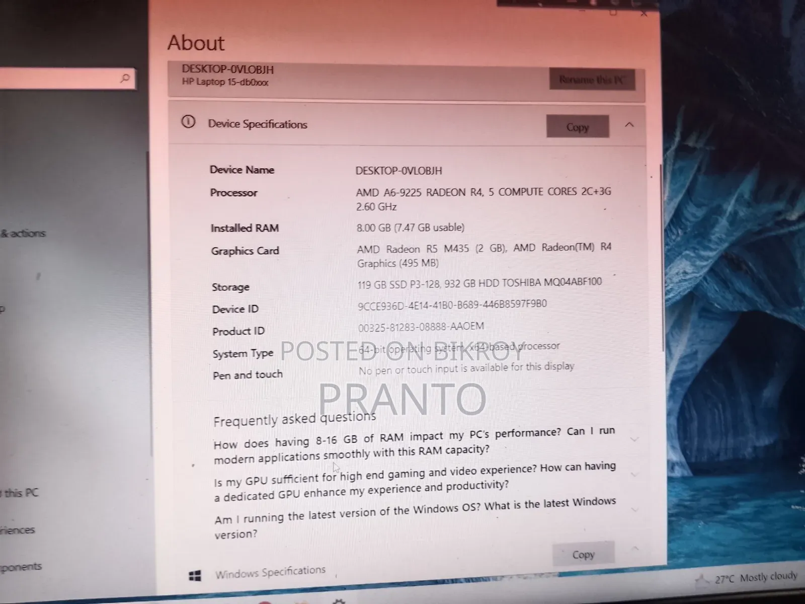 Laptop HP 15 8GB AMD A6 SSD 1T