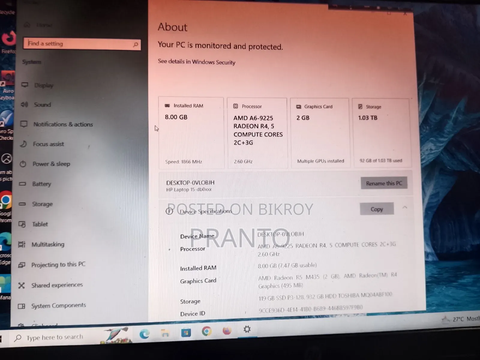 Laptop HP 15 8GB AMD A6 SSD 1T
