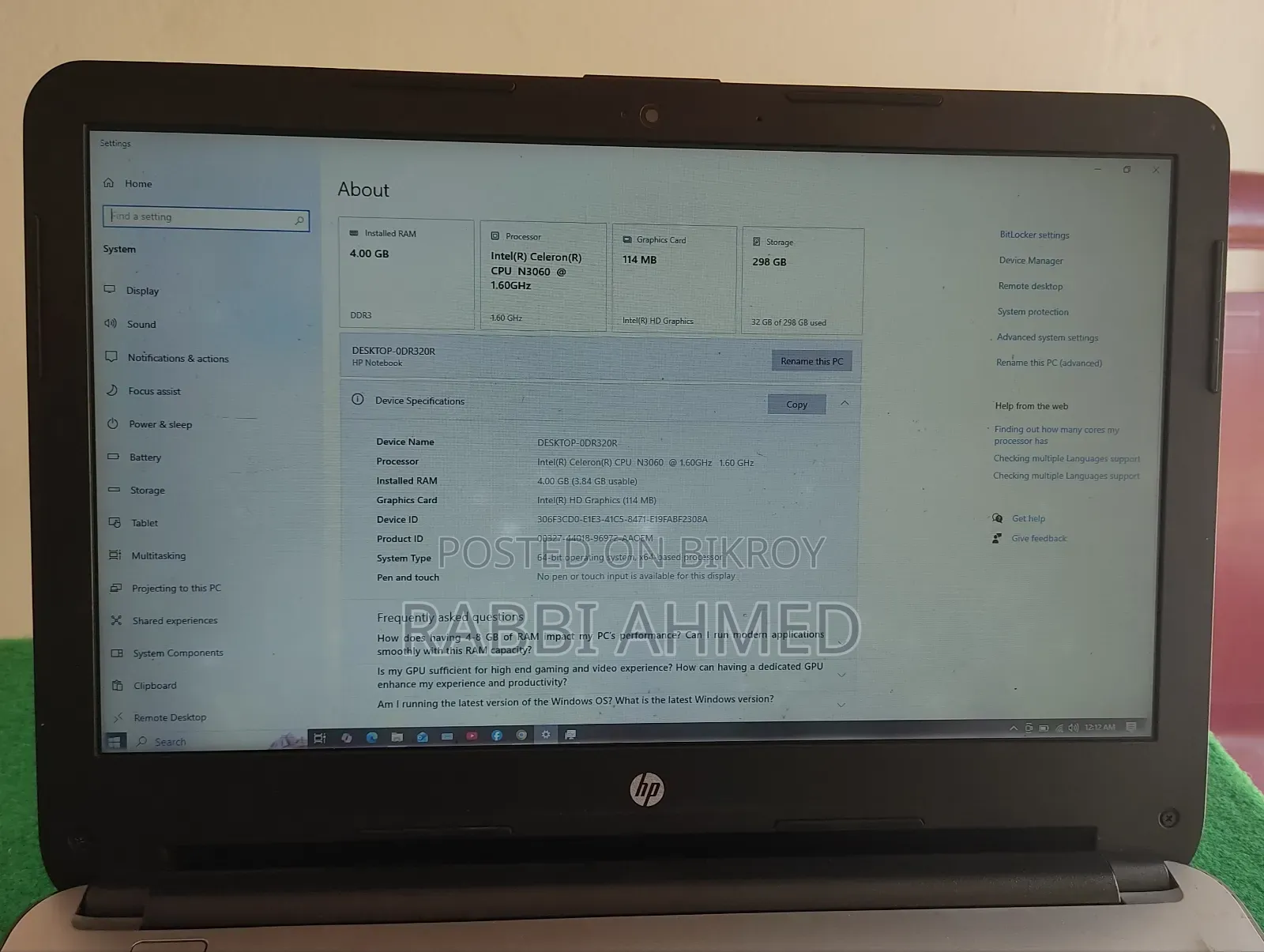 Laptop HP 4GB Intel Celeron HDD 320GB