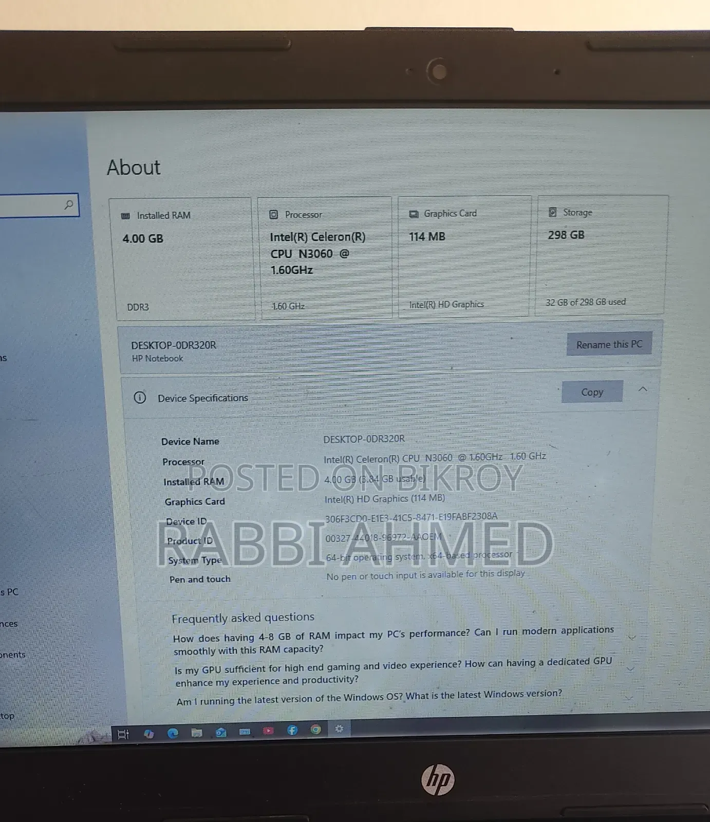 Laptop HP 4GB Intel Celeron HDD 320GB