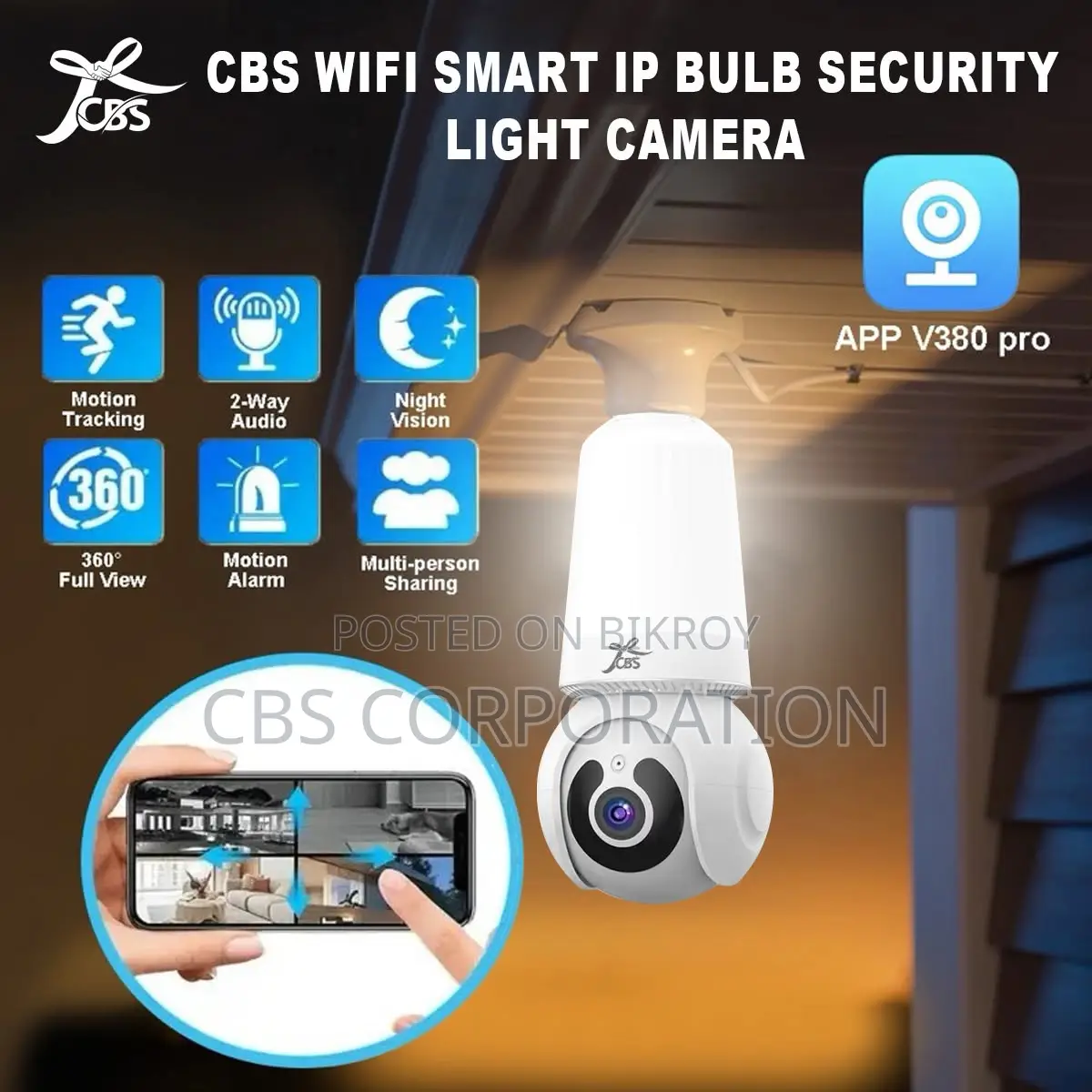 CBS V380 Light Bulb Security Small 2-in-1 Wifi Ip Security Camera