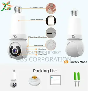 CBS V380 Light Bulb Security Small 2-in-1 Wifi Ip Security Camera