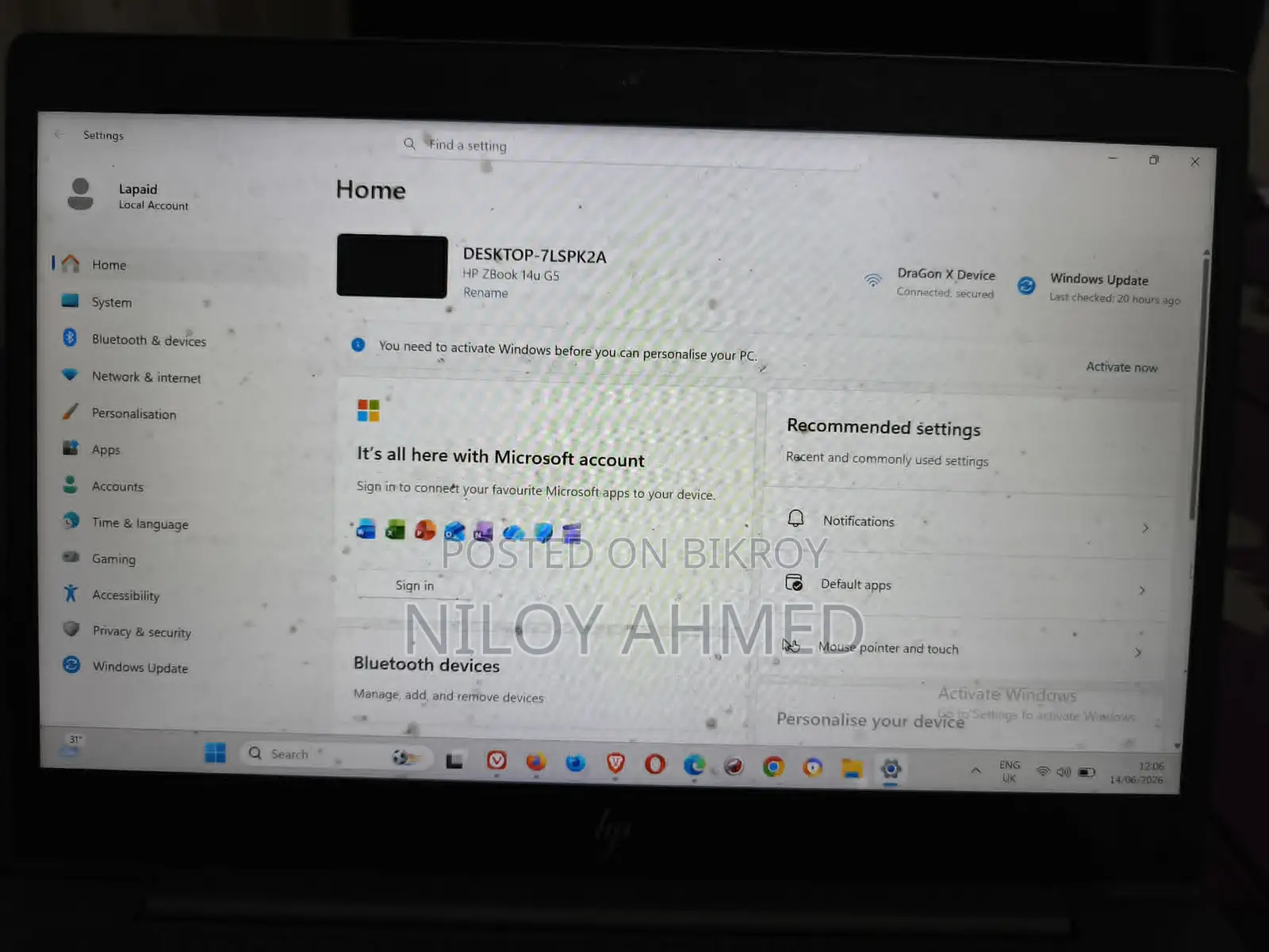 Laptop HP ZBook 14u G5 8GB Intel Core I5 SSD 256GB