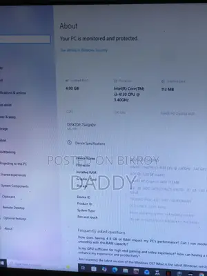 Desktop Computer MSI Model 4GB Intel Core I3 SSD 128GB