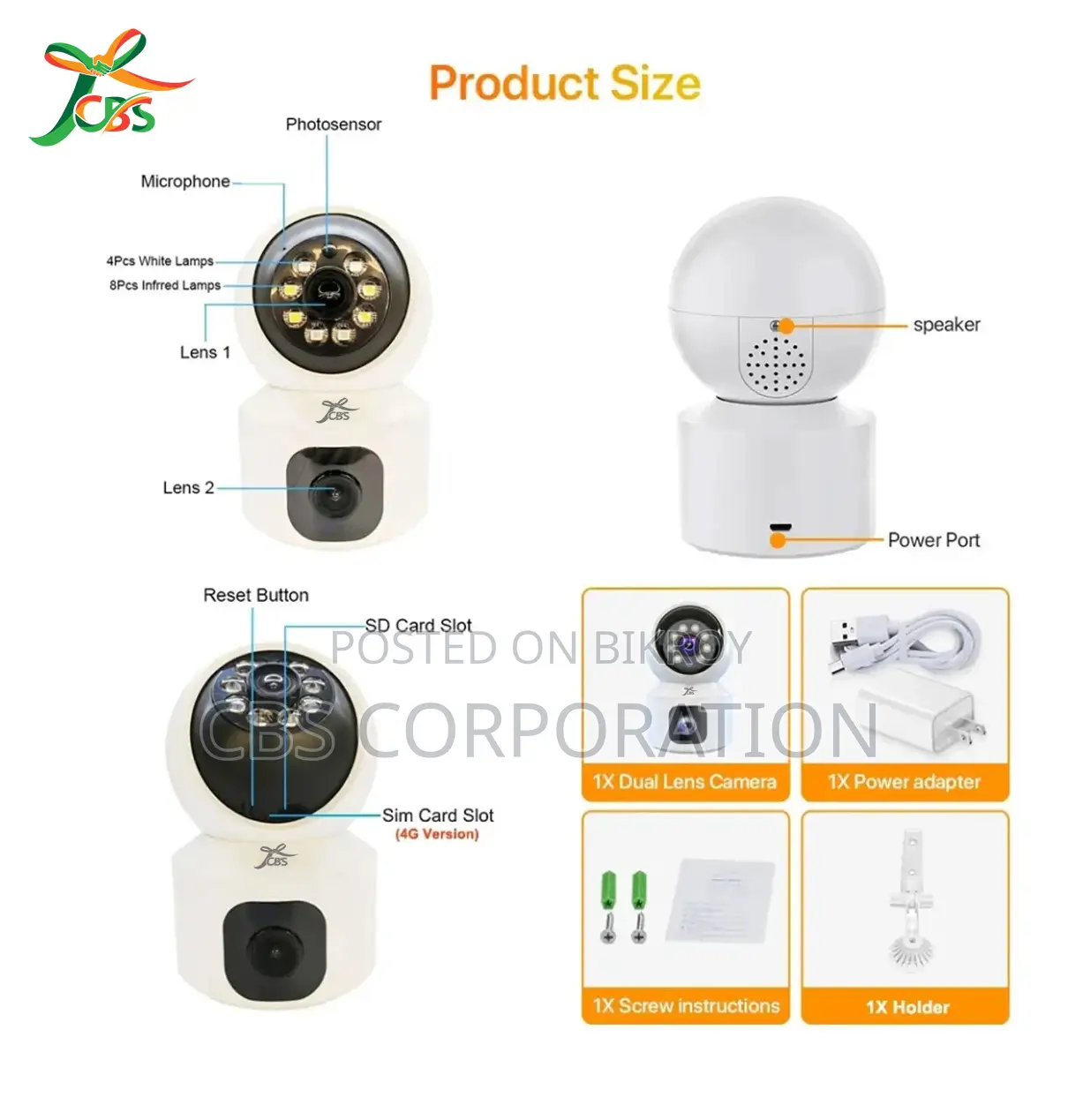 CBS V380pro 4G SIM Support Dual Lens Smart IP Doll Camera