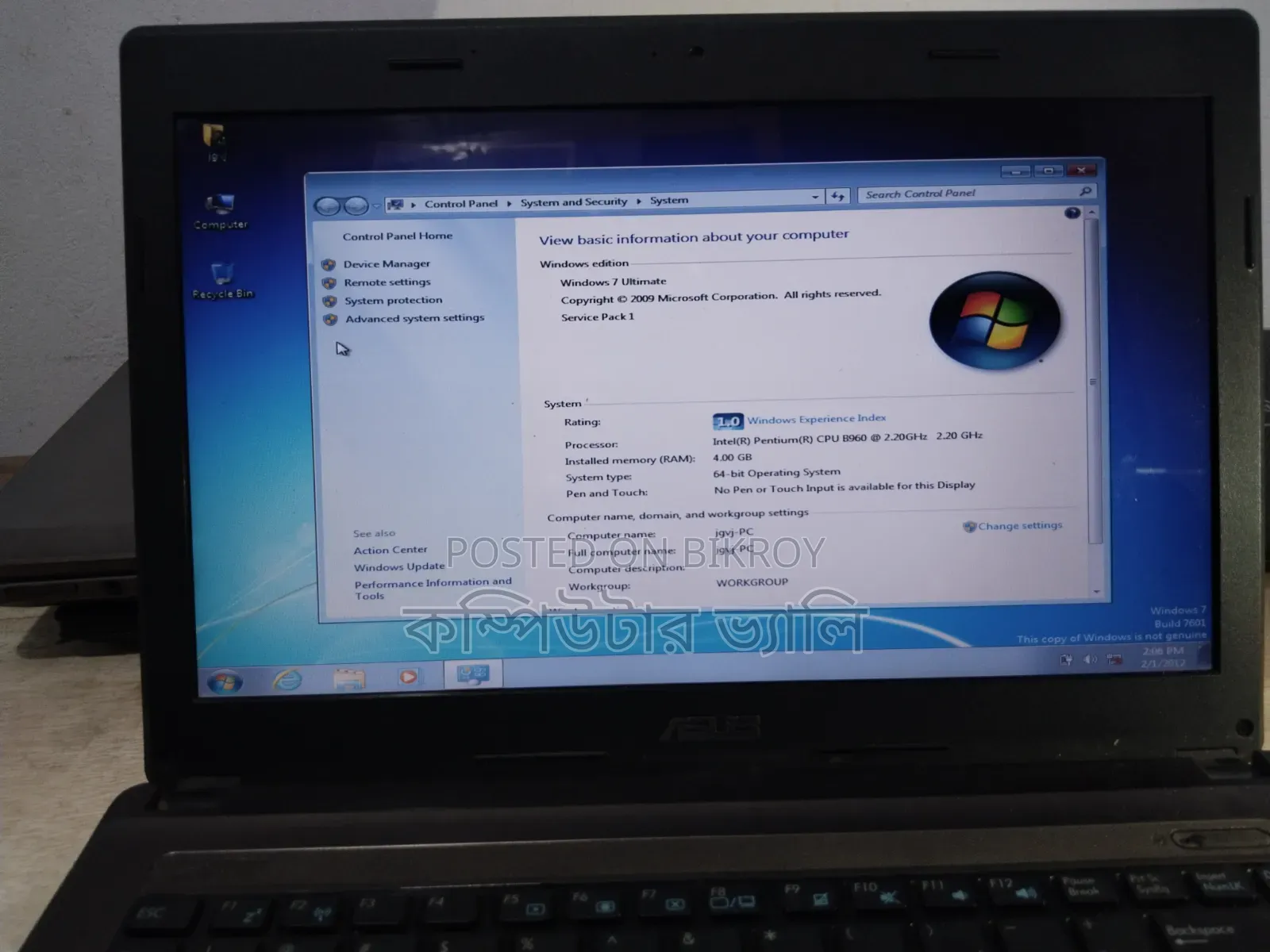 Laptop Asus 4GB Intel Pentium HDD 500GB