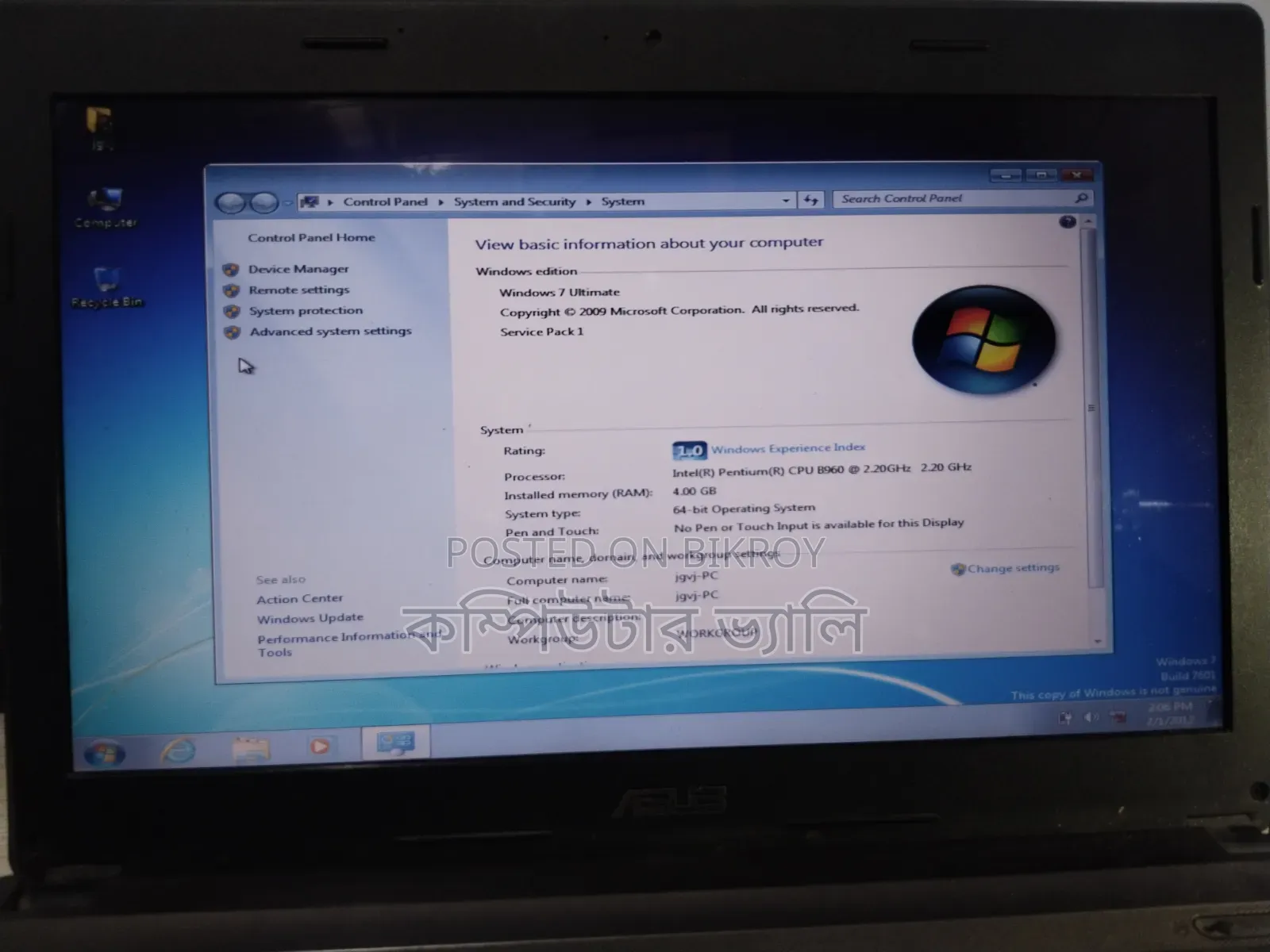 Laptop Asus 4GB Intel Pentium HDD 500GB