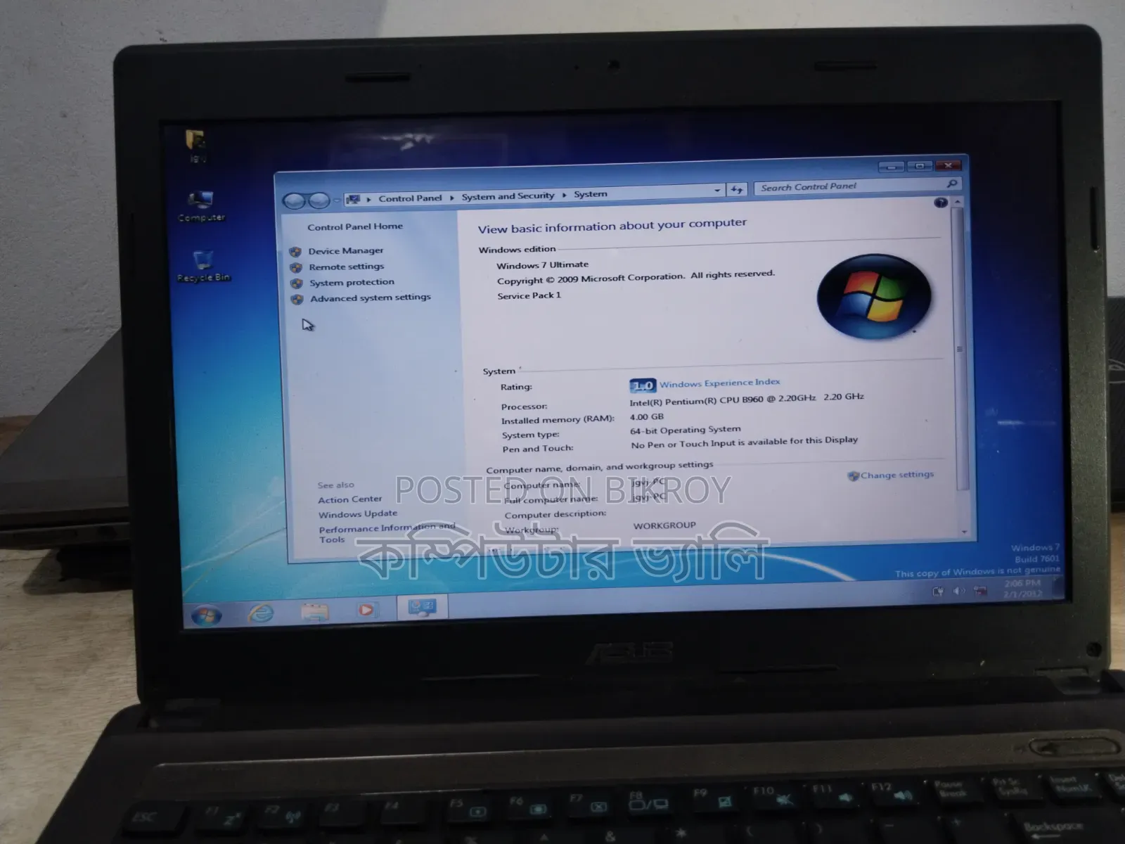 Laptop Asus 4GB Intel Pentium HDD 500GB