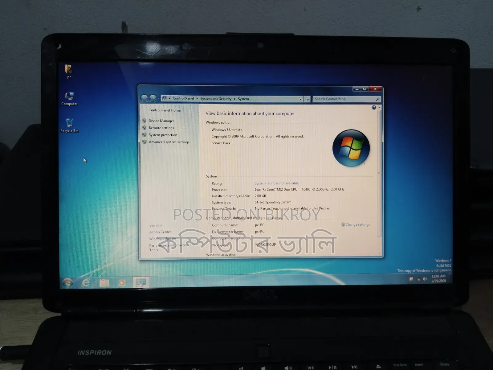 Laptop Dell 2GB Intel Core 2 Duo HDD 250GB