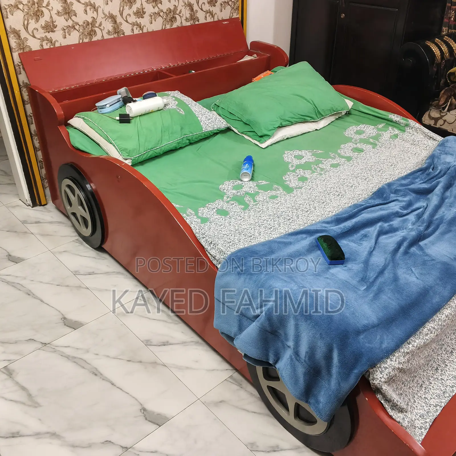This is a wooden car for children,