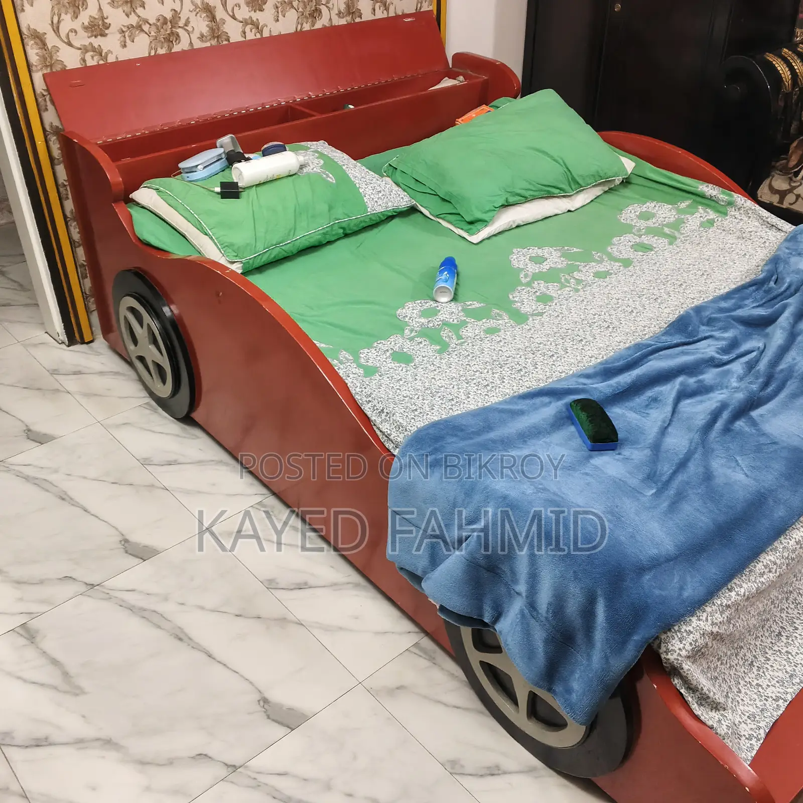 This is a wooden car for children,