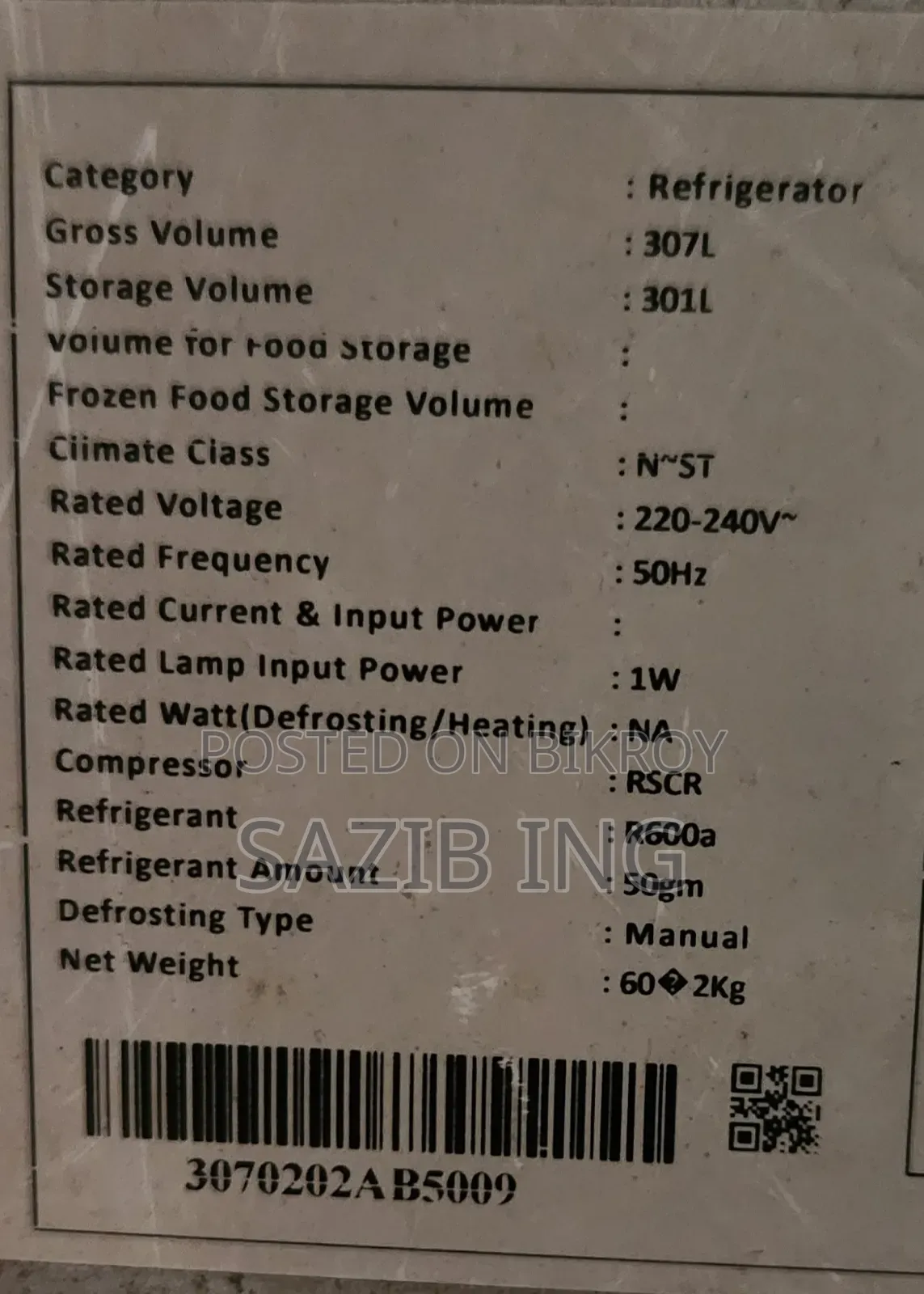 Running fridge for sale.