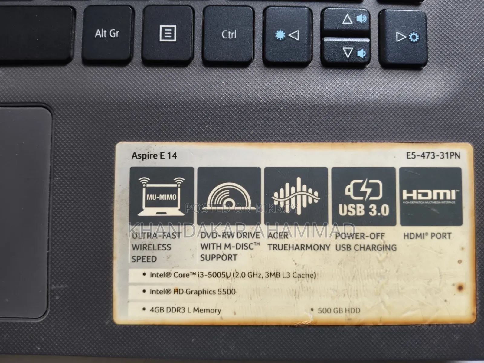 Laptop Acer Aspire E5-473 4GB Intel Core I3 HDD 500GB