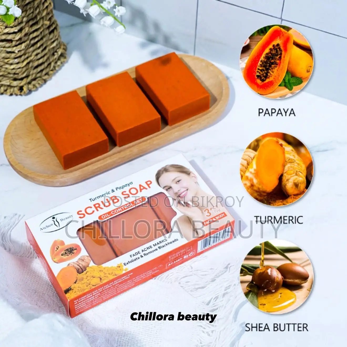 Aichun Beauty Turmeric & Papaya Scrub Soap Oil-control Set