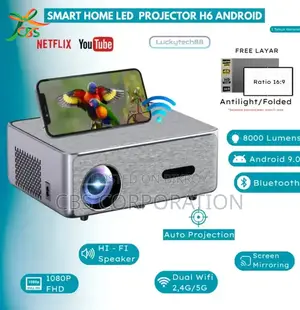 8k H6 Android Full Hd 1080p Android 9.0 Wifi Bluetooth Projector