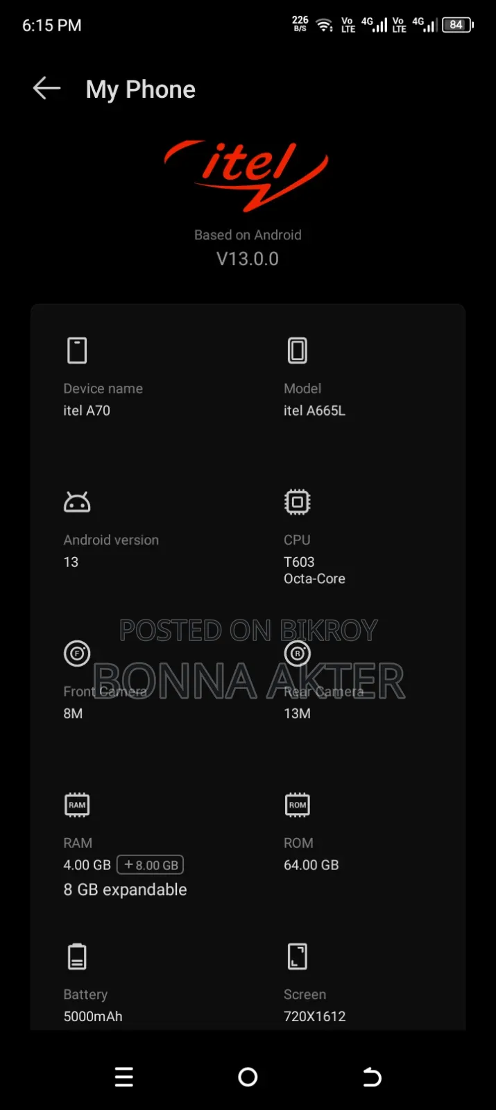 Itel A70 128 GB