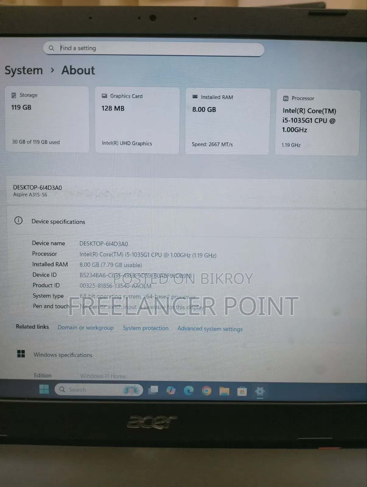 Laptop Acer Aspire A315 21 8GB Intel Core I5 SSD 128GB