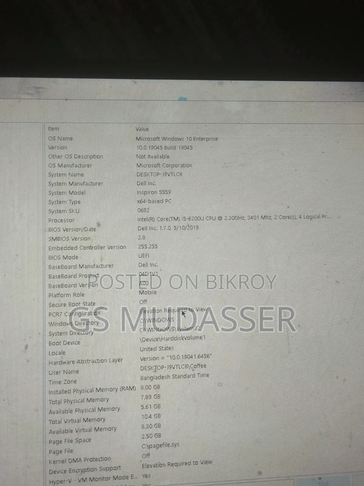 Laptop Dell Inspiron 5559 8GB Intel Core I5 HDD 1T