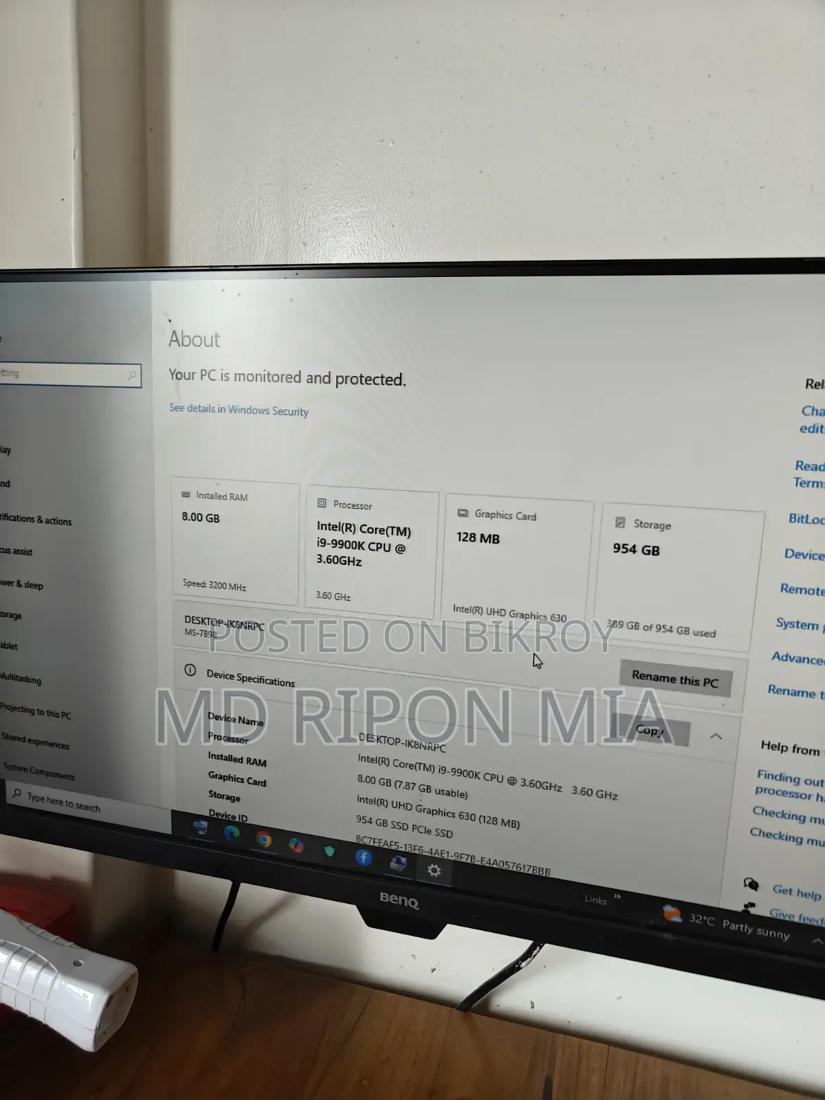 Desktop Computer 8GB Intel Core I9 SSD 1T