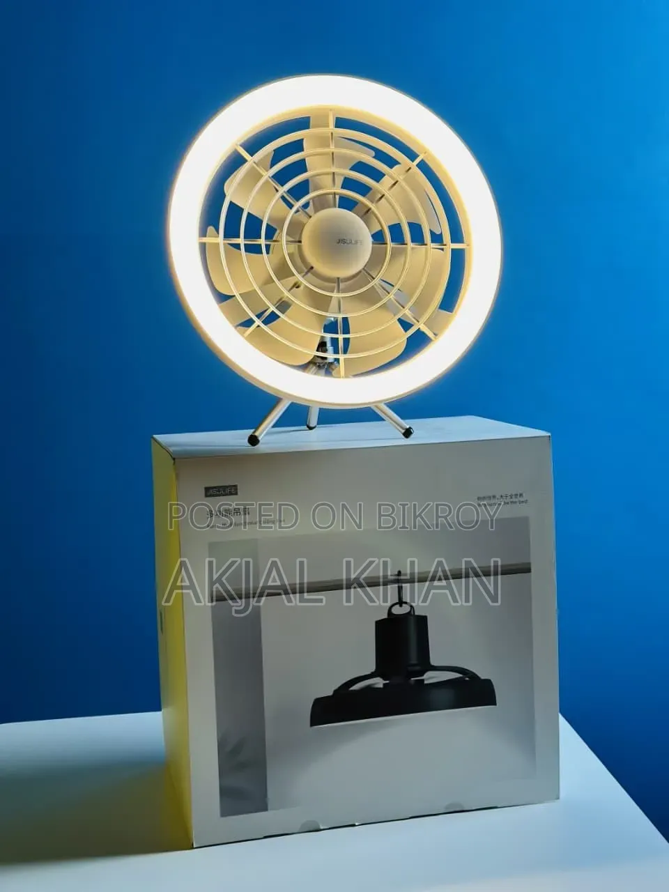 Jisulife Fa17 Rechargeable Fan With Led Light and Table Tripod