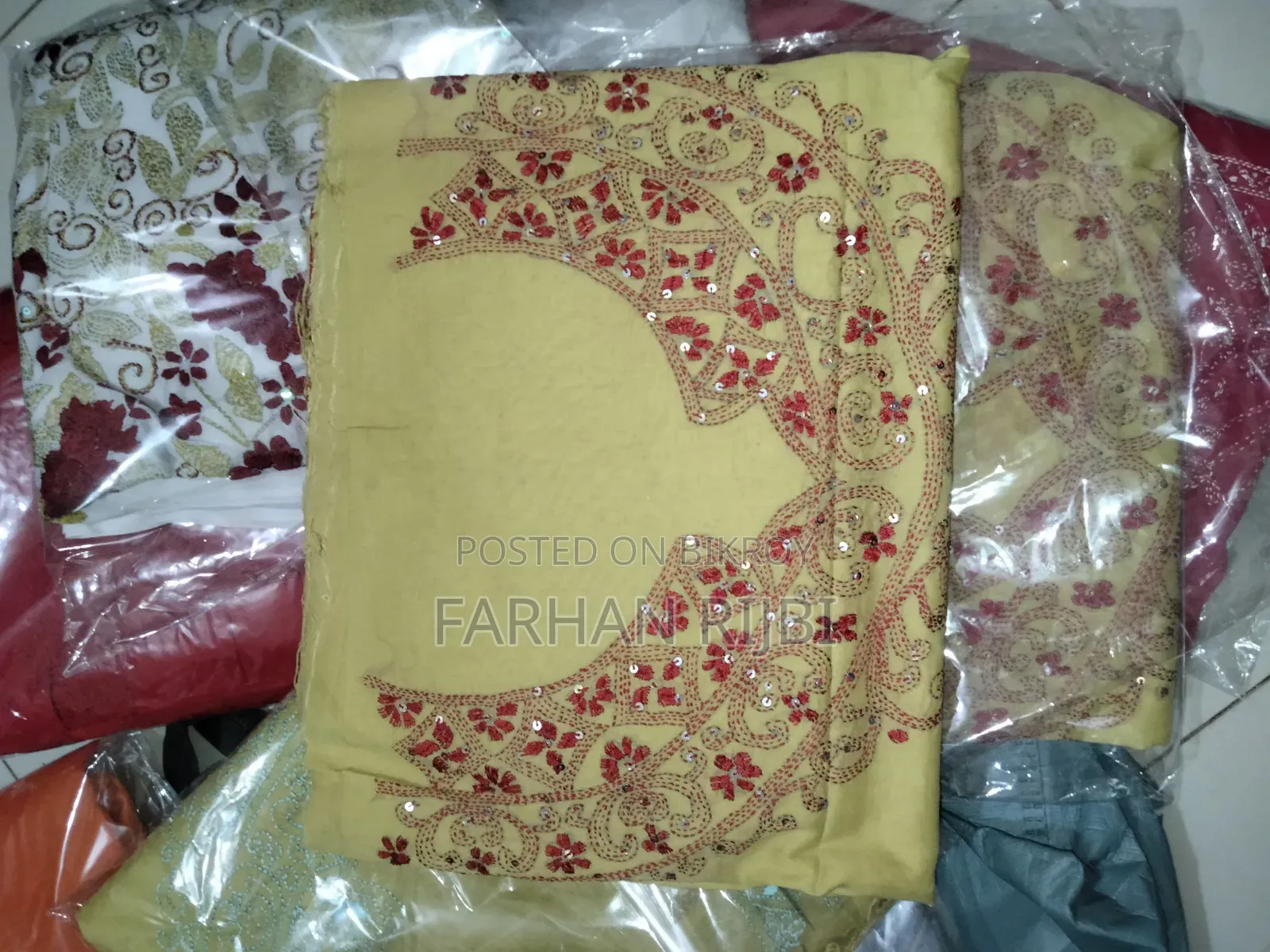 Attractive handmade cotton three-piece in red-yellow combination
