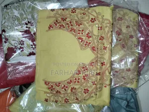 Attractive handmade cotton three-piece in red-yellow combination