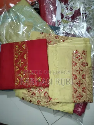 Attractive handmade cotton three-piece in red-yellow combination