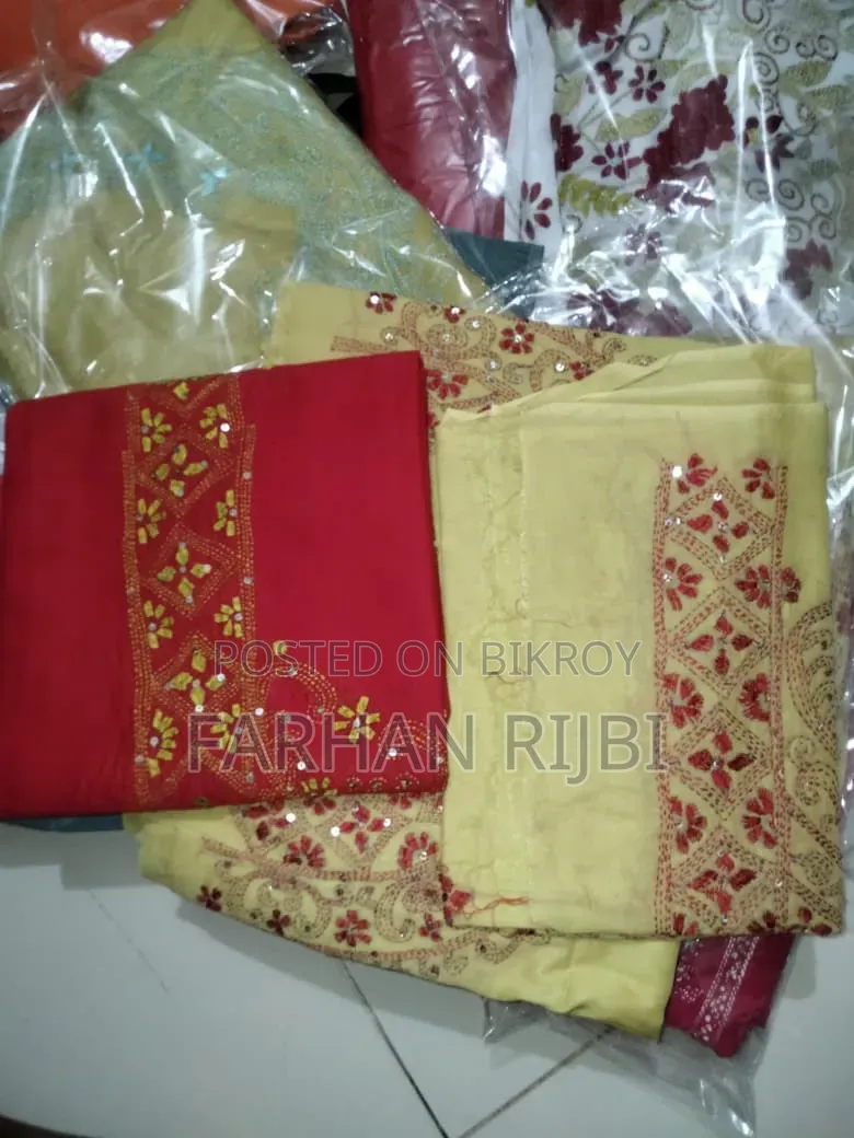 Attractive handmade cotton three-piece in red-yellow combination