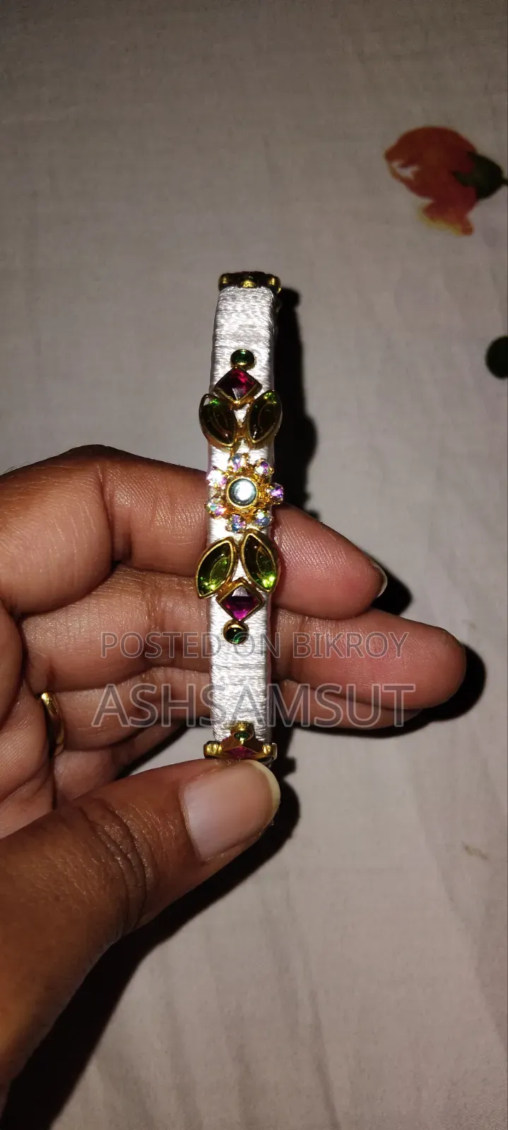 White Silk Thread Kundan Bangle- Budget Bridal Churi-Size-2.6, 2.8