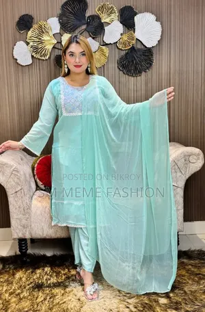 Four-piece Georgette Karchupi Work Suit Stitched by Skilled Artisans