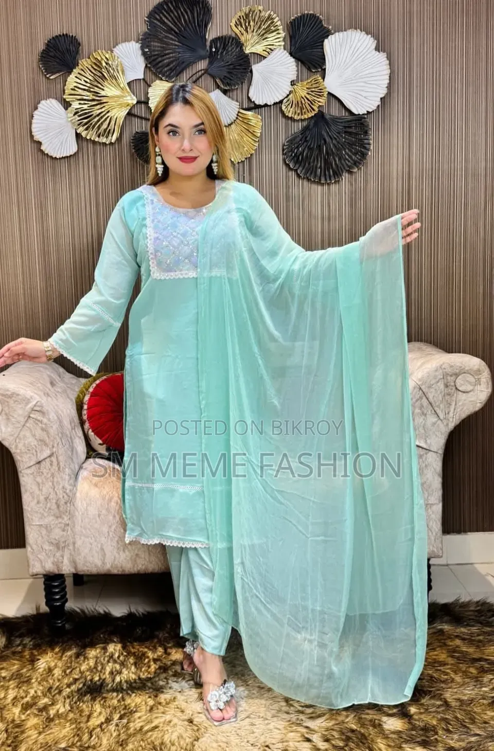 Four-piece Georgette Karchupi Work Suit Stitched by Skilled Artisans