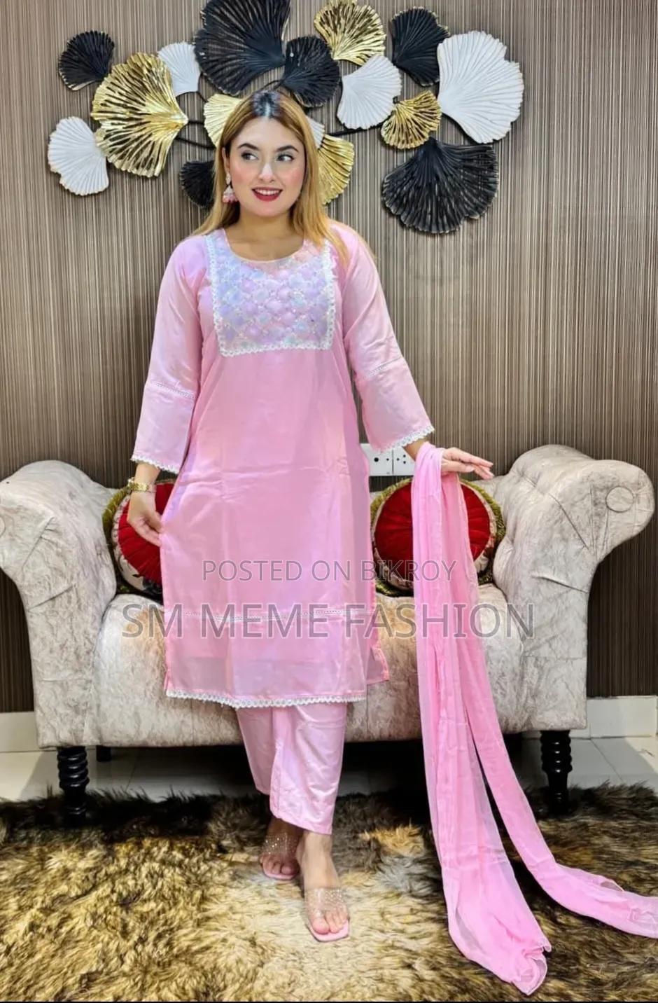 Four-piece Georgette Karchupi Work Suit Stitched by Skilled Artisans