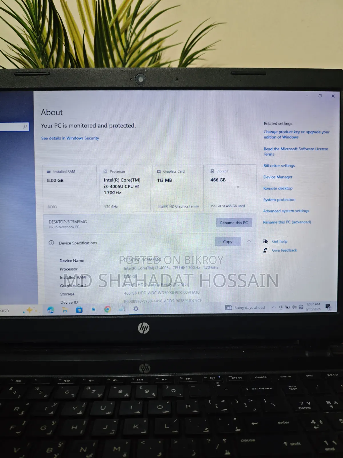 Laptop HP 15 8GB Intel Core i3 HDD 512GB