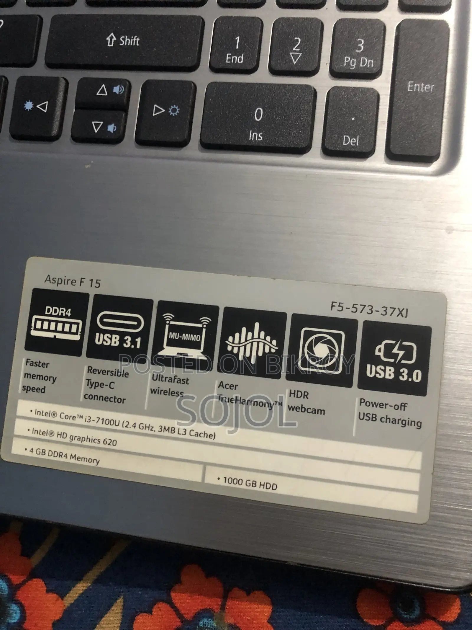Laptop Acer Aspire F 8GB Intel Core i3 SSD 128GB