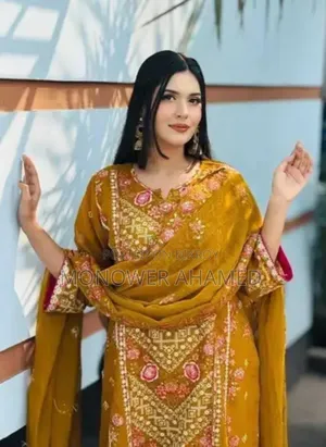 Indian Soft Wetless Fabrics, With Embroidery Work Yellow Colour
