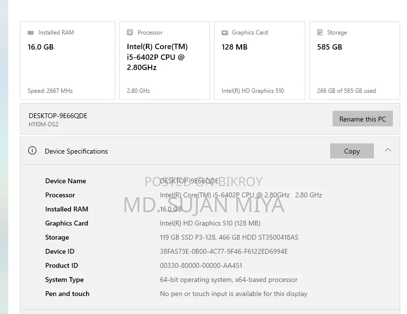 Desktop Computer Gigabyte GB-BACE-3150 16GB Intel Core I5 HDD+SSD 1T