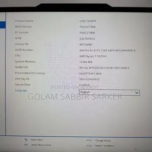 Laptop Lenovo LOQ 15ARP9 16GB AMD Ryzen 7 SSD 512GB