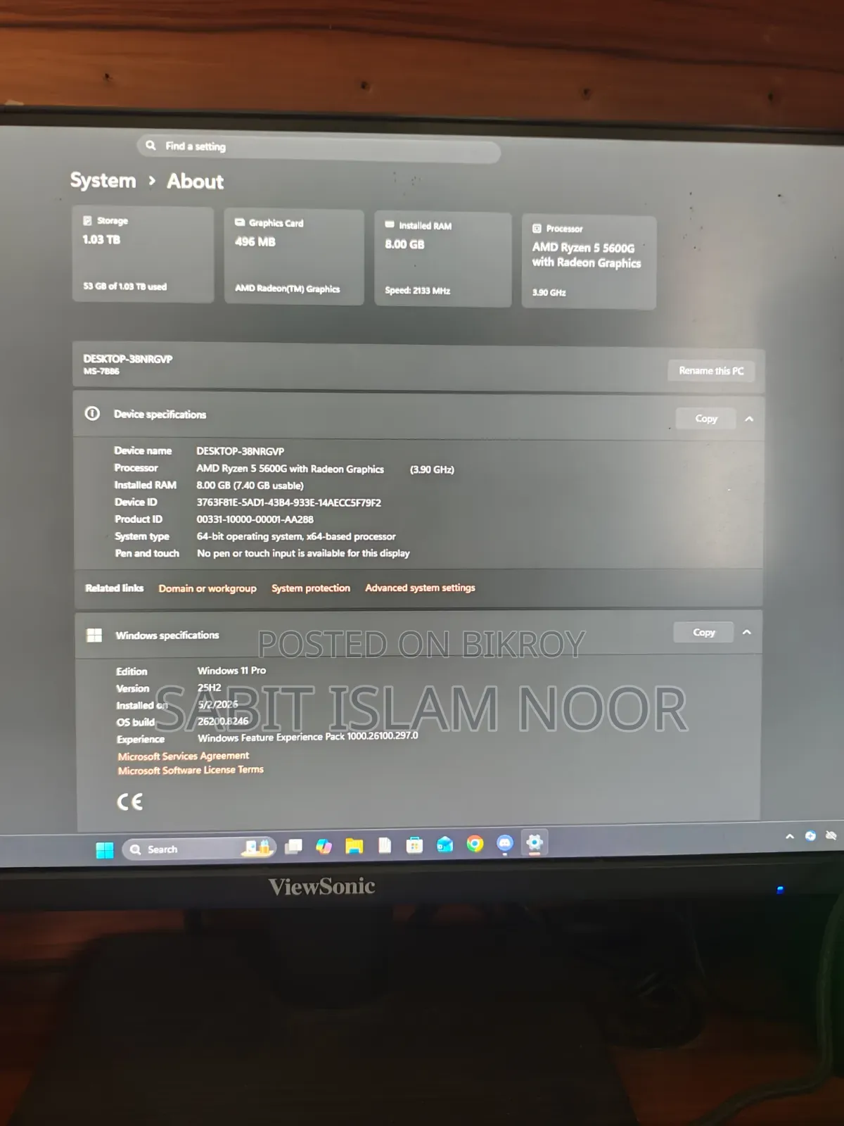 Desktop Computer MSI Model 8GB AMD Ryzen 5 SSD 512GB
