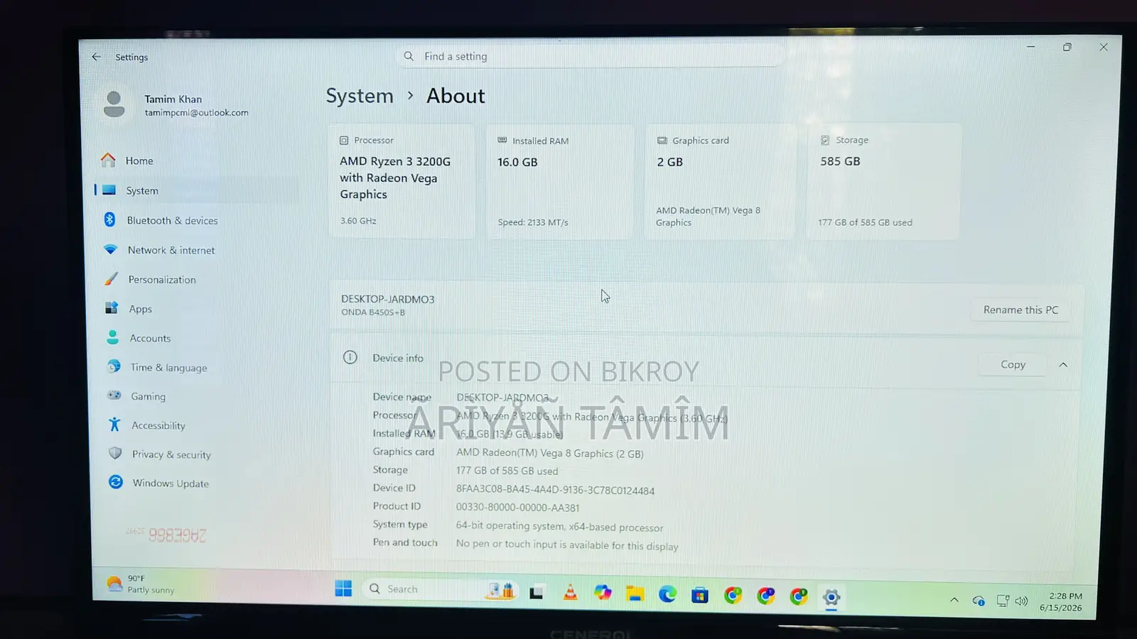 Desktop Computer 16GB AMD Ryzen 3 HDD+SSD 640GB