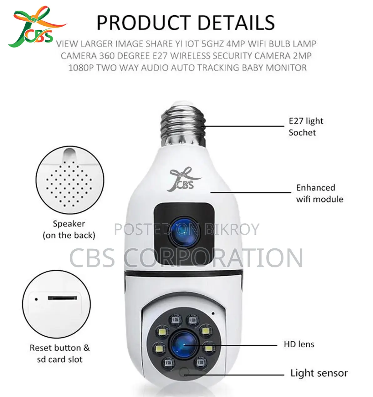 CBS 2MP+2MP HD Dual Lens Bulb Smart WiFi IP Camera