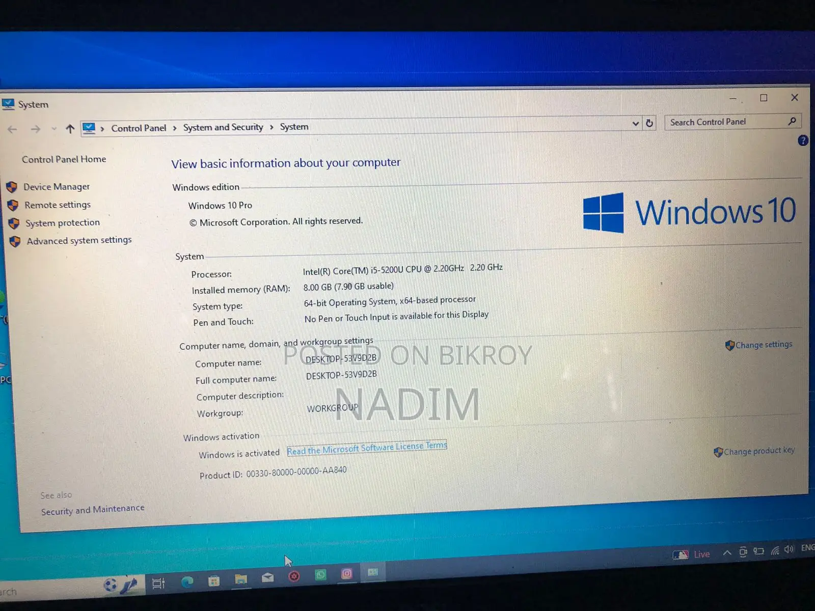 Laptop 8GB Intel Core i5 SSD 256GB