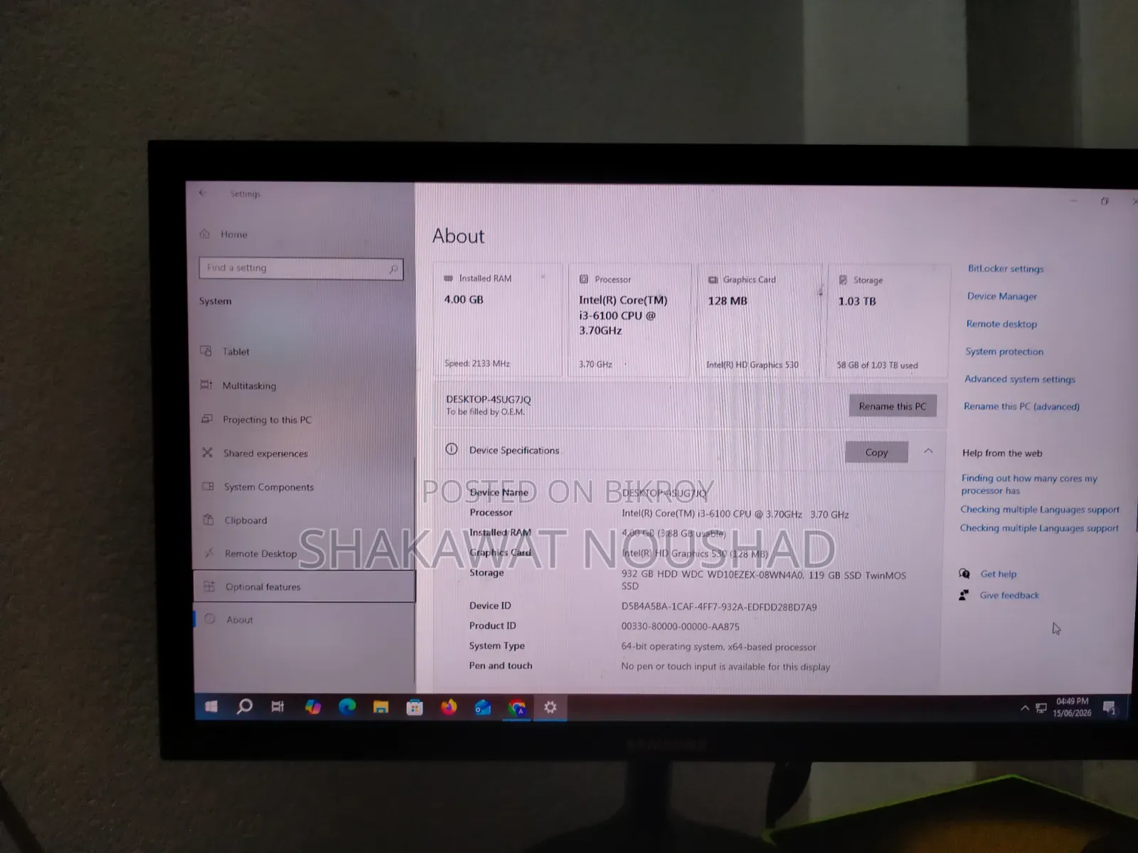 Desktop Computer 4GB Intel Core i3 HDD+SSD 1T