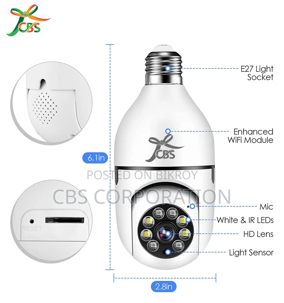 CBS 2mp Hd Single Lens Bulb Smart Wifi Ip Camera