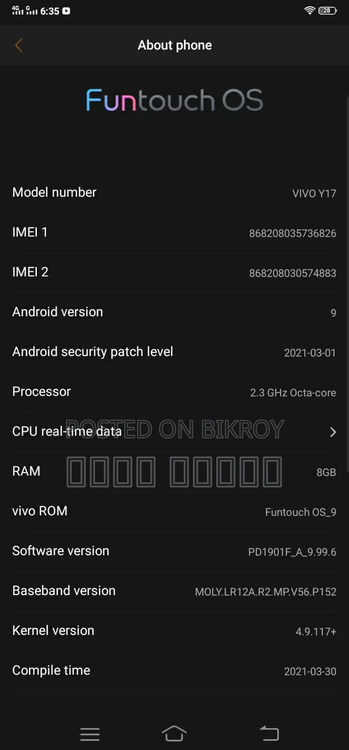 Vivo Y17 256 GB Blue