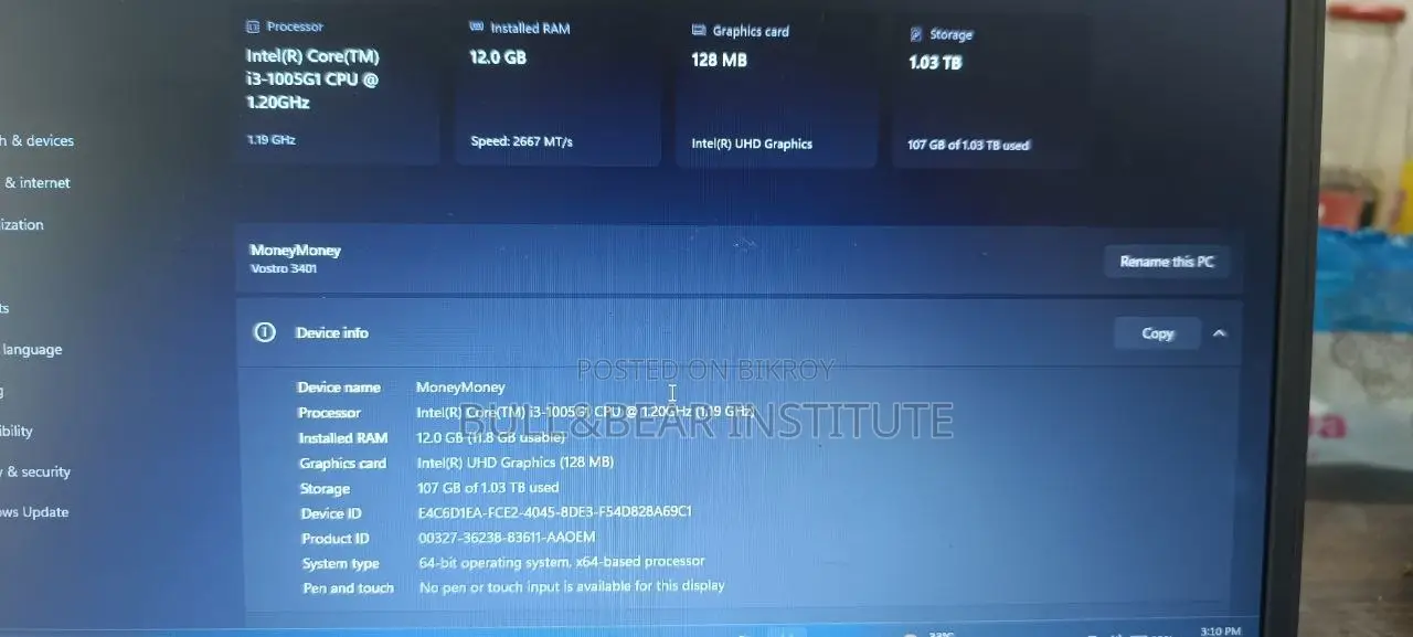 Laptop Dell Vostro 3000 12GB Intel Core I3 HDD+SSD 128GB
