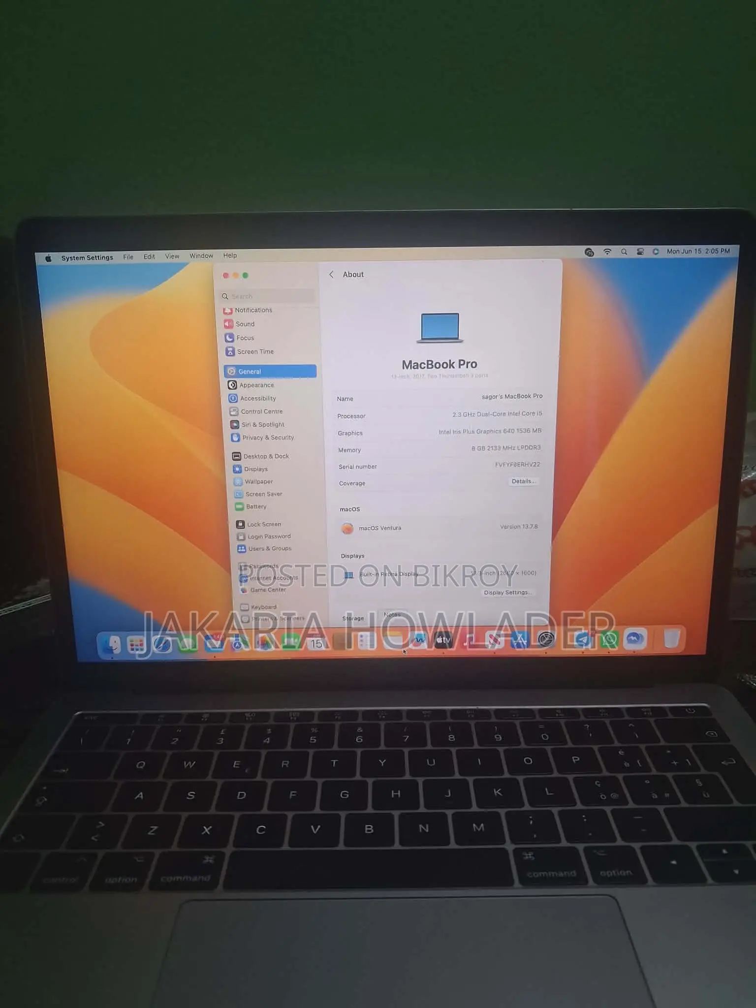 Laptop Apple MacBook Pro 2017 8GB Intel Core I5 HDD 128GB