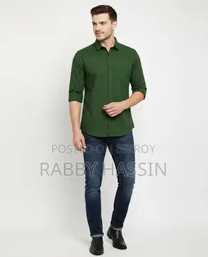 Men's Long Sleeve Solid Shirt Green- 07 (P-244)