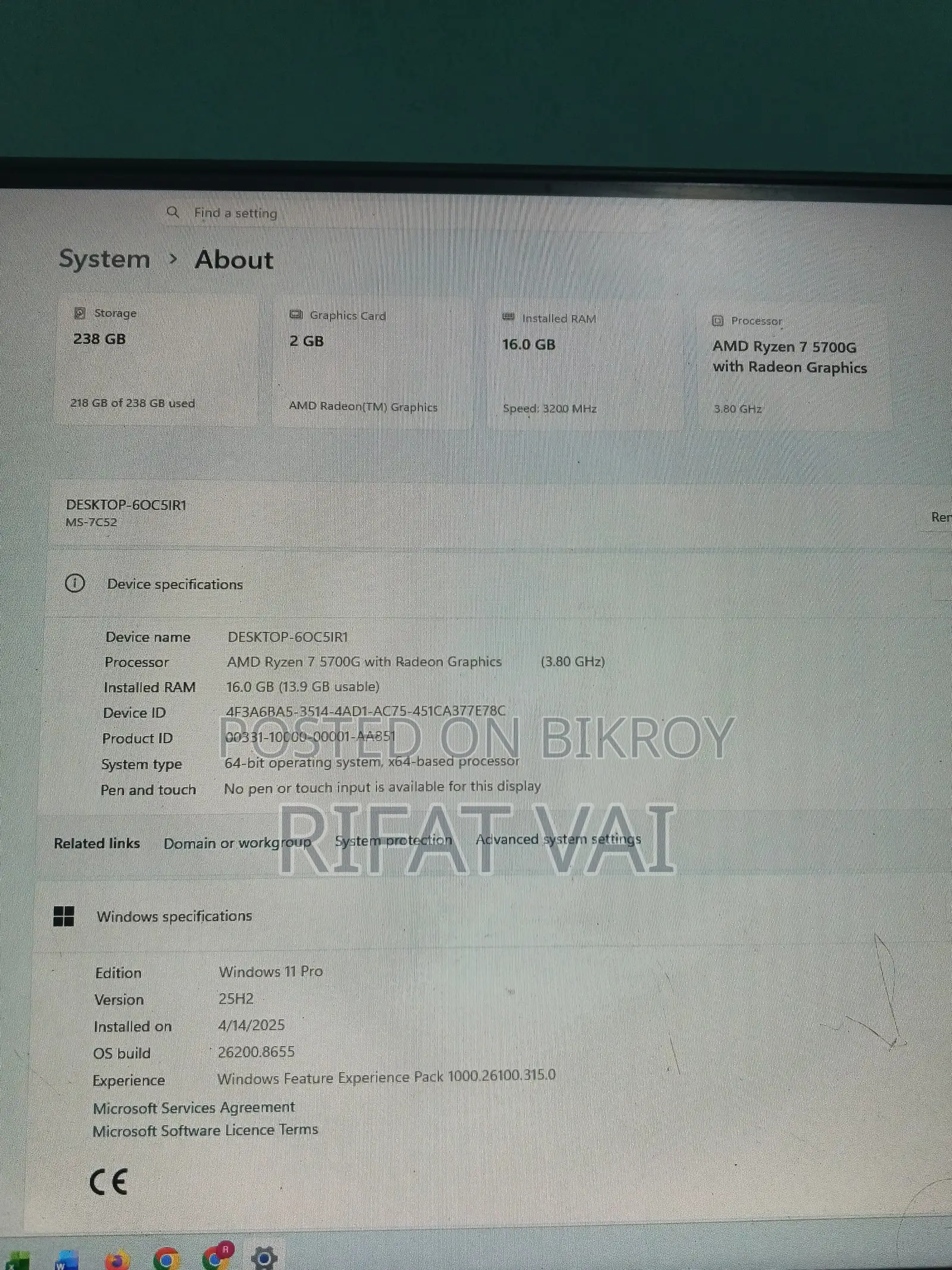 Desktop Computer Asus 16GB AMD Ryzen 7 SSD 500GB